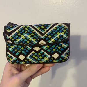 Green, blue, and brown Vera Bradley zip ID case